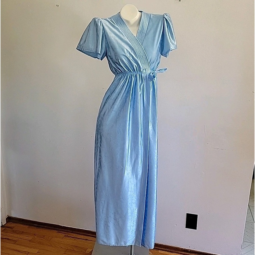 Previews USA Vintage Empire Waist‎ Belted Wrap Robe Baby Blue Jacquard Maxi